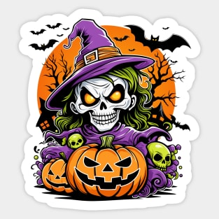 Spooky Halloween - Skull and Pumpkins Sticker